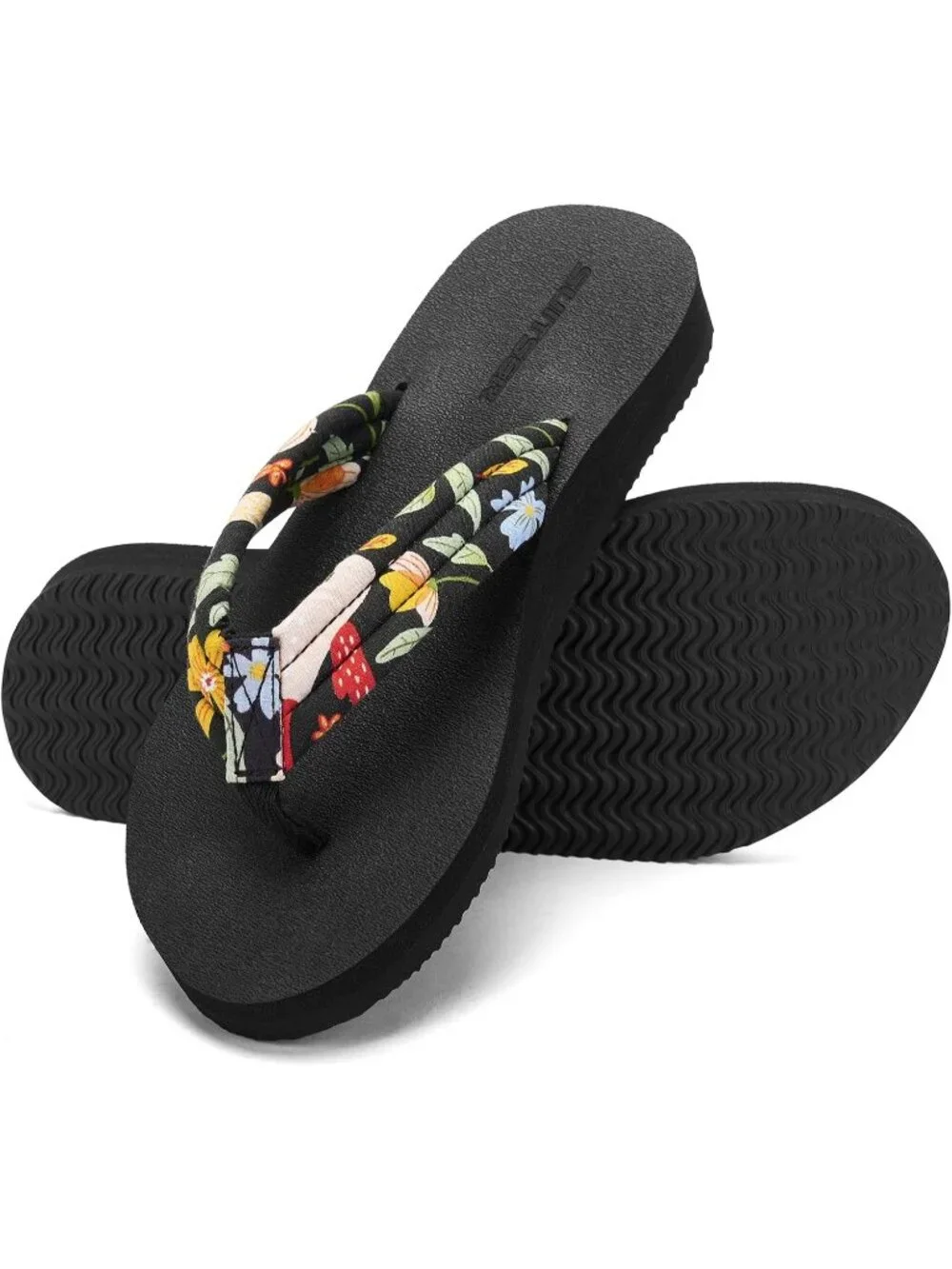 Women's Black Summer Lightweight Soft Fabric Straps Flip Flops Beach Sandals